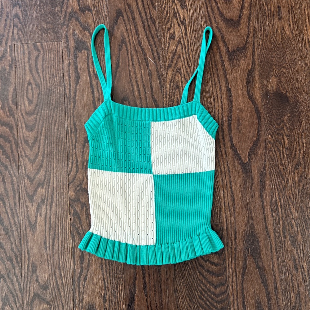 LUSH Teal and White Knit Top